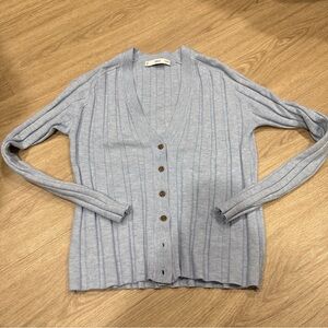 Mango Light Gray Ribbed Cardigan
